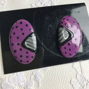 Vintage 80s New Old Stock Purple Mod Dot Earrings